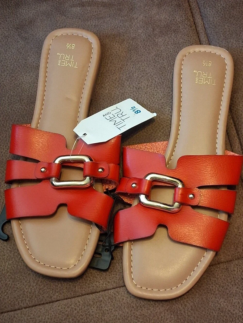 Time and Tru Embellished Slide Sandals with Goldtone Buckle - Women's Size 8 1/2